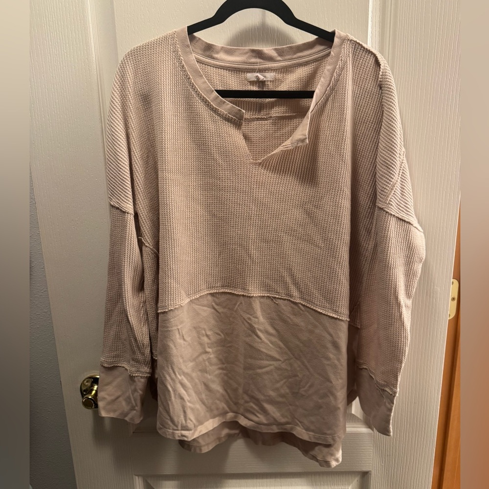 Maurices Cream Waffle Knit Long Sleeve Top